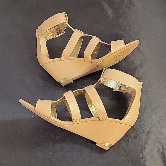 SAM EDELMAN LEATHER WOMEN"S SABRINA GLADIATOR LOW WEDGE LEATHER SANDAL - Picture 7 of 13